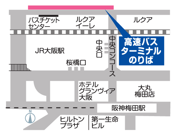 地図：大阪駅JR高速バスターミナル
